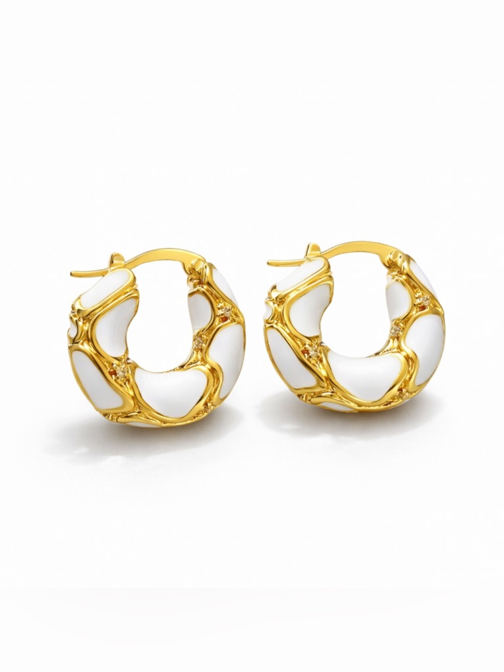 Gold & White Enamel Hoop Earrings